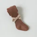 Collants bébé côtelés marron avec nœud beige, leggings coton mignons pour enfant automne. - Taille 21/23 (1-2 ans) / Café