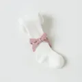 Collants côtelés blancs pour bébé avec nœud rose, chaussettes mignonnes en coton pour enfants. - 18/20 (6-12 Mois) / Blanc
