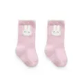 Süße rosa Babysocken flauschig mit Hasenmuster, warme dicke Winter Antirutsch Haussocken. - Rosa Hase / Größe XS 0-6 Monate