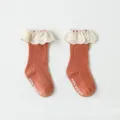 Jolies chaussettes mi-mollet pour enfants avec volants pour automne unicolore coton bébé - S (0-1A) / Rouge Brûlé