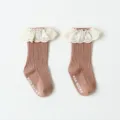 Chaussettes à volants dentelle enfant printemps automne bébé coton côtelé antidérapantes - S (0-1A) / Café au Lait