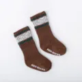 Calcetines de algodón antideslizantes para niños a rayas marrones tubo alto bebé uso diario - S (0-1A) / Café