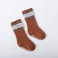 Calcetines antideslizantes para niños a rayas marrones, algodón peinado cómodo. - S (0-1A) / Naranja