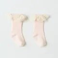 Chaussettes roses pour enfants avec jolis volants en dentelle, chaussettes en coton côtelé. - S (0-1A) / Rose racine de lotus