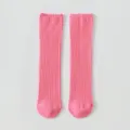 Roze geribbelde kindersokken effen kleur halflange sokken schattige babykousen comfortabel katoen - Rozerood