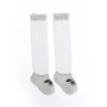 Infant white knee-high thin socks with cute cartoon eyes and ruffled lace top variant - Blue Big Eye