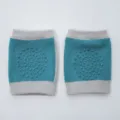 Baby crawling knee pads, blue and grey knitted anti-slip toddler safety knee protectors. - Blue Polka Dot