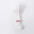 White baby tights with pink bow, combed cotton toddler leggings for autumn and winter daily wear. - Size 21/23 (1-2 Years) / White