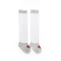 White baby knee-high socks with cute pink heart and ruffled lace trim for infant summer wear. - Pink Heart