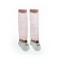 Baby pink long mesh socks with cute animal design, breathable toddler knee high socks. - Rabbit