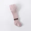 Cute combed cotton baby tights in pink with a sweet brown bow, soft infant leggings. - Size 24/26 (2-4 Years) / Pink