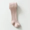 Pink ribbed baby tights, soft combed cotton footed leggings for infants autumn wear - Size 21/23 (1-2 Years) / Pink
