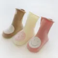 Cute cartoon face infant knee high socks variant pink yellow khaki soft socks 1pc - Emoji Style - Baby Girls