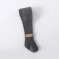 Dark grey ribbed baby girls tights with beige bow, soft cotton winter toddler leggings. - Size 21/23 (1-2 Years) / Dark Gray