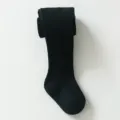 Black ribbed baby tights, soft combed cotton footed leggings for infants and toddlers in autumn. - Size 21/23 (1-2 Years) / Black