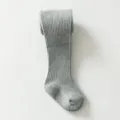 Grey ribbed baby tights, combed cotton seamless children leggings for autumn daily wear. - Size 21/23 (1-2 Years) / Light Gray