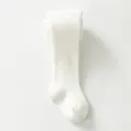 White ribbed baby tights, soft combed cotton toddler footed leggings, cozy autumn basics. - White