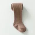 Brown ribbed tights for kids, comfortable cotton knitted footed leggings for autumn wardrobe. - Dark Coffee