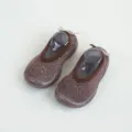 Braune Glitzer Baby Lauflernsocken mit Schleife, rutschfeste weiche Sohle Kleinkind Schuhe. - A086 Lurex-Stil - Braun