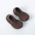 Braune Kleinkind Lauflernschuhe, rutschfeste gestrickte Baby Socken Schuhe für Kinder. - A088 Doppelstrick-Stil - Kaffee