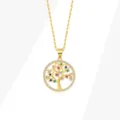Collana con Pendente Albero della Vita Placcato Oro e Zirconi Colorati Argento S925 - Ciondolo Solo (Colore Oro 18K/Pietre Colorate) / Argento 925