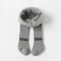 Kids thick fleece-lined ribbed tights in grey with cute bows, warm baby winter leggings. - Size 21/23 (1-2 Years) / Gray