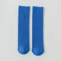 Kinderen effen geribbelde sokken in blauw dubbele naald hielvrij lente en herfst sokken - Saffierblauw
