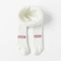 Winter fleece lined baby tights with cute pink bow for toddler girls warm cotton leggings - Size 24/26 (2-4 Years) / White