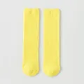 Gele effen geribbelde kindersokken middelhoog, comfortabel elastisch naadloos design model. - Neon Geel