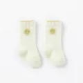 Calzini per neonati in peluche ispessito con simpatico motivo sole, morbidi e caldi per bambini. - Taglia XS 0-6 Mesi / Sole Bianco