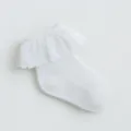 Chaussettes bébé blanches à volants nouveau-né nourrisson coton jolies chaussettes cheville - Blanc