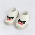 Kleinkind Babysocken mit rutschfester Gummisohle, süßes Cartoon-Muster, weich strick. - Weiße Schleife