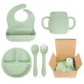 Silikon Baby Essgeschirr Set mit geteiltem Teller, Latz, Tasse und Besteck für Kleinkinder. - Set (5-teilig)