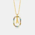 Bunte Zirkon Oval Buchstabe A Anhänger Halskette S925 Sterling Silber Mode Schmuck Geschenk - Buchstabe A Anhänger Ohne Kette / 925er Silber / 18K-Gold