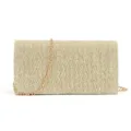 Détail de pochette de soirée pailletée dorée, design rectangulaire avec chaîne pour mariage. - Or