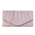 Detailed close-up view of the sparkling glitter evening clutch bag with elegant pleated design. - Pink