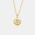 Gold S925 Sterling Silber Buchstabe D Zirkon Runde Scheibe Anhänger Halskette Damen - Buchstabe D / 18K-Gold