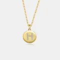 S925 Sterling Silber Buchstabe H Halskette, vergoldeter runder Anhänger mit funkelnden Zirkoniasteinen. - Buchstabe H / 18K-Gold