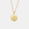 S925 Sterling Silber Vergoldet Buchstabe J Münze Anhänger Halskette mit Zirkonia Steinen - Buchstabe J / 18K-Gold