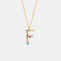 Vergoldete Buchstabe F Anhänger Halskette mit bunten Zirkonia Steinen für Damen Schmuck - Buchstabe F Anhänger Ohne Kette / 18K-Gold