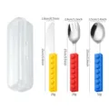 Stainless steel kids cutlery set with colorful building block silicone handles and box. - Building Block Cutlery Three-Piece Set (Boxed)