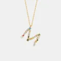 S925 Sterling Silber bunte Zirkon Buchstabe M Anhänger Halskette eleganter Damenschmuck - Buchstabe M Anhänger Ohne Kette / 925er Silber / 18K-Gold