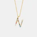 S925 Silber bunte Zirkon Buchstabe N Anhänger Halskette, minimalistische modische Kette. - Buchstabe N Anhänger Ohne Kette / 925er Silber / 18K-Gold