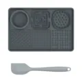 Pet lick mat dog slow feeder silicone suction bowl and spatula set in dark grey color - Gray + Scraper (Rectangle)