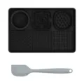 Multi-functional silicone pet slow feeder mat with spatula for dogs, black and grey design. - Black + Scraper (Rectangle)