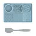 Silicone pet slow feeder lick mat with spatula, multi-partition dog slow eating bowl for pets. - Blue + Scraper (Rectangle)