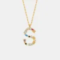 Goldener Buchstabe S Anhänger Kette mit bunte Zirkonia Steine Glänzender Sterling Silber Schmuck - Buchstabe S Anhänger Ohne Kette / 925er Silber / 18K-Gold