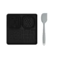Tappetino leccare per animali nero con spatola in silicone, ciotola mangia lento. - Quadrato con Raschietto / Nero