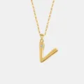 S925 Sterlingsilber Buchstabe Anhänger Halskette, minimalistische Mode Schlüsselbeinkette Damen. - 925er Silber / 18K Gold (Buchstabe V)