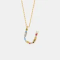 S925 Sterling Silber Bunte Zirkon Buchstabe U Anhänger Halskette Zarte Modeschmuck - Buchstabe U Anhänger Ohne Kette / 18K-Gold